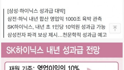 미쳐버린 SK하이닉스 성과금 근황 ㄷㄷㄷ